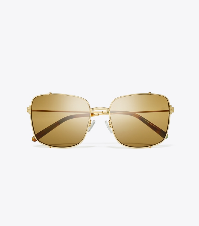 Tory Burch designer sunglasses & eyewear Eleanor Rectangle Sunglasses in SHINY GOLD/OCHRE front