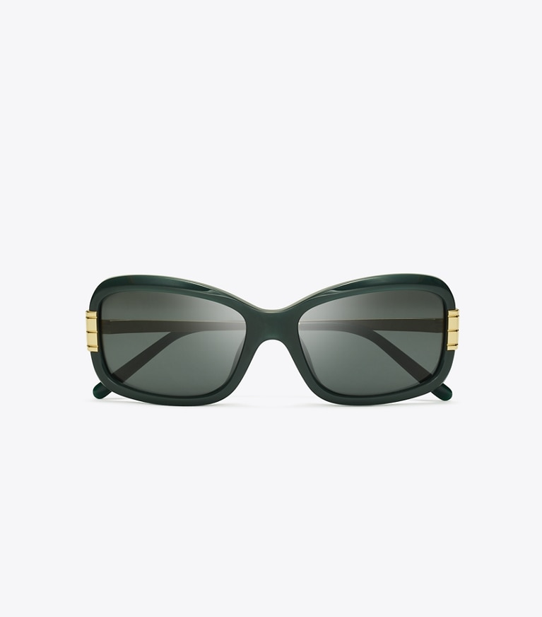 Tory Burch designer sunglasses & eyewear Eleanor Rectangle Sunglasses in DARK GREEN/DARK GREY front