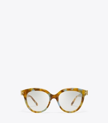 Tory Burch designer sunglasses & eyewear Eleanor Round Eyeglasses in BLUE HONEY TORTOISE front