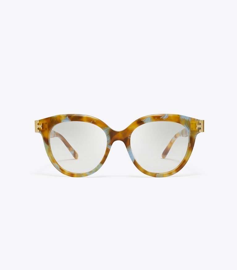 Tory Burch designer sunglasses & eyewear Eleanor Round Eyeglasses in BLUE HONEY TORTOISE front