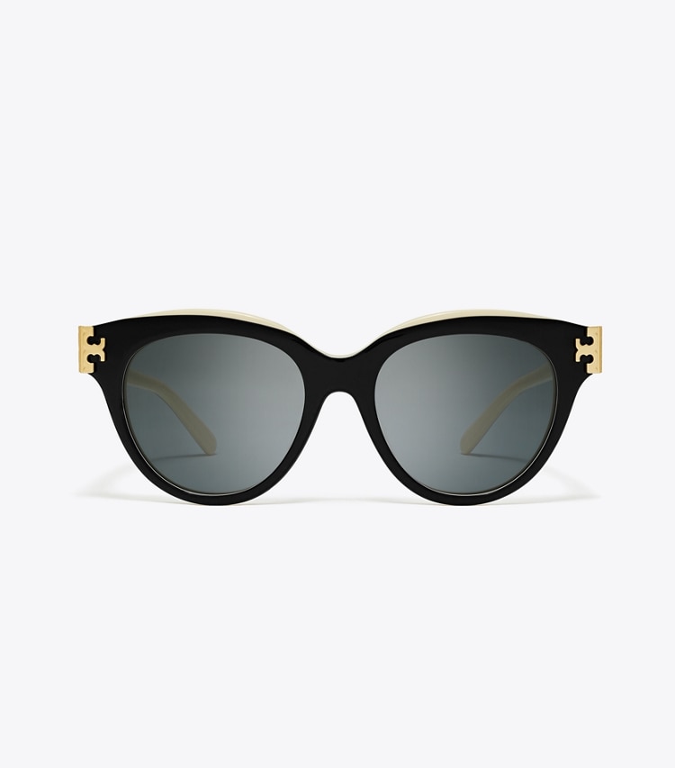 Tory Burch designer occhiali da vista & da sole Eleanor Round Sunglasses in BLACK/IVORY/DARK GREY SOLID front