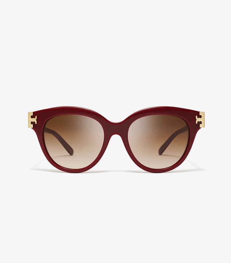 Tory Burch designer occhiali da vista & da sole Eleanor Round Sunglasses in RED BERRY/BROWN GRADIENT front