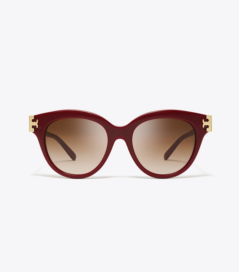 Tory Burch designer occhiali da vista & da sole Eleanor Round Sunglasses in RED BERRY/BROWN GRADIENT front