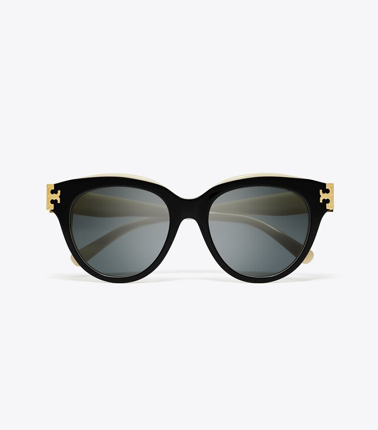 Tory Burch designer occhiali da vista & da sole Eleanor Round Sunglasses in BLACK/IVORY/DARK GREY SOLID superiore