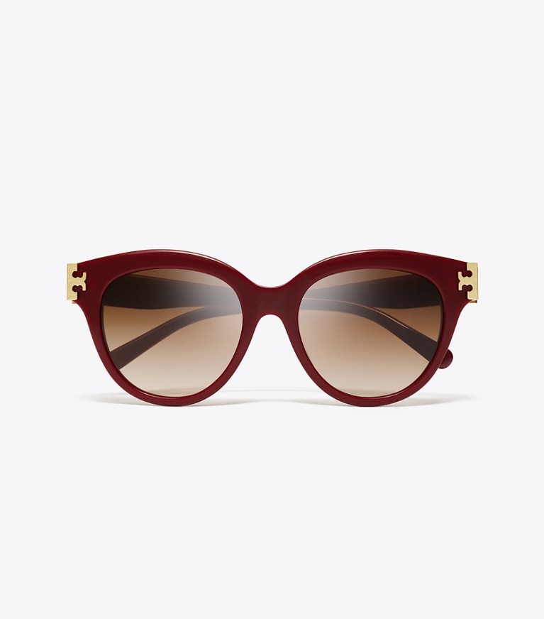 Tory Burch designer occhiali da vista & da sole Eleanor Round Sunglasses in RED BERRY/BROWN GRADIENT front
