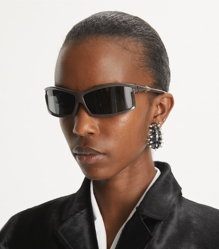 Tory Burch designer sunglasses & eyewear Eleanor Runway Sunglasses in BROWN/LIGHT BLUE front