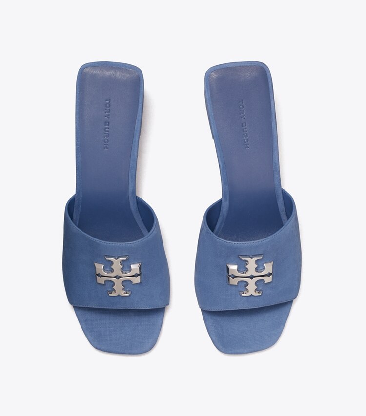 Tory Burch designer sandalen Eleanor Sandalette in SOFT BLUE / SILVER von oben