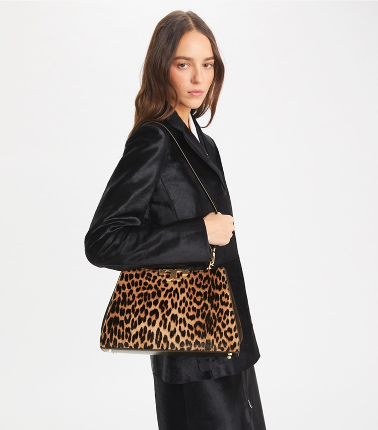 Tory Burch designer satchels Eleanor Satchel in Multi accessory on model