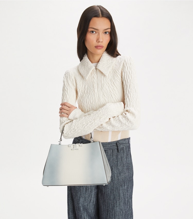 Tory Burch designer satchels Eleanor Satchel in Blanc additional on model