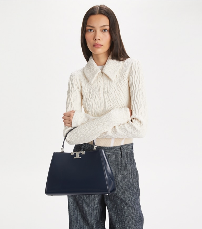 Tory Burch designer satchels Eleanor Satchel in New Navy angle