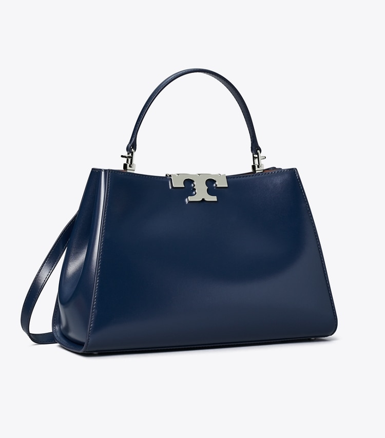 Tory Burch designer satchels Eleanor Satchel in New Navy angle
