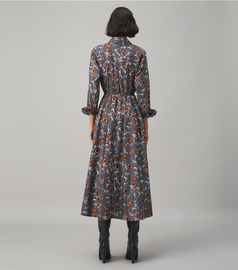 Tory Burch designer dresses Eleanor Silk Twill Dress in  RETRO BLOCK PRINT front