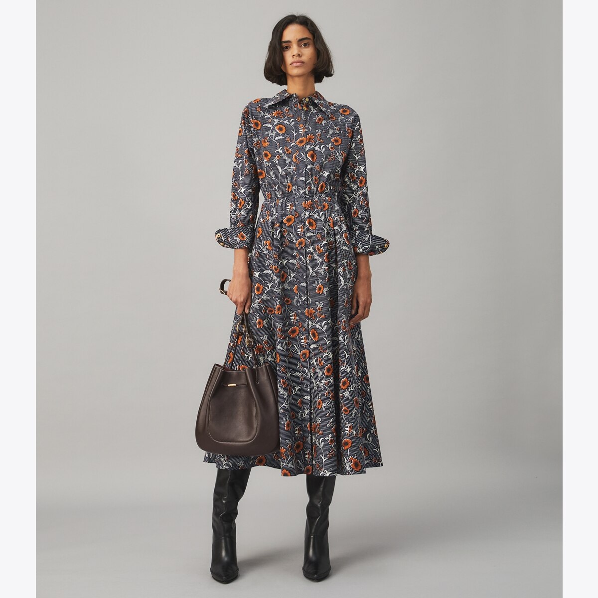 オールインワン・サロペット Tory Burch Printed Silk Twill Midi Dress Printed Silk Twill Shirtdress: Women's Designer Dresses