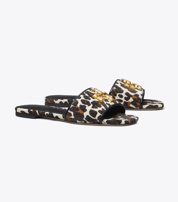 Tory Burch designer sandals Eleanor Slide in Reva Leopard / PERFECT BLACK angle