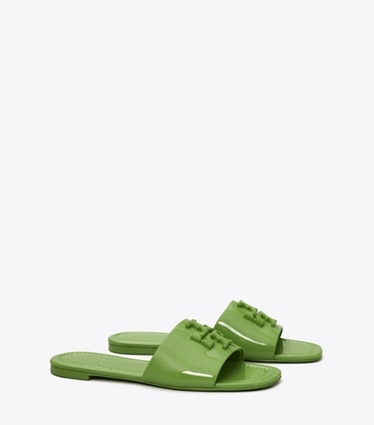 Tory Burch designer sandals Eleanor Slide in PERIDOT angle