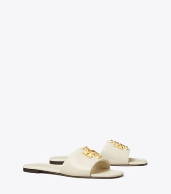 Tory Burch designer sandals Eleanor Slide in LIGHT CREAM / GOLD angle