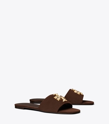 Tory Burch designer sandals Eleanor Slide in DARK COCOA / GOLD angle