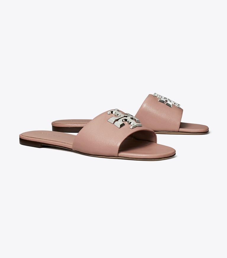 Tory Burch designer sandals Eleanor Slide in LIGHT MAUVE / SILVER angle