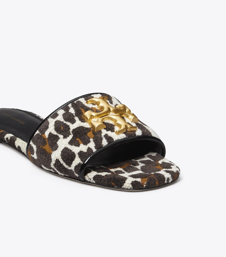 Tory Burch designer sandals Eleanor Slide in Reva Leopard / PERFECT BLACK angle