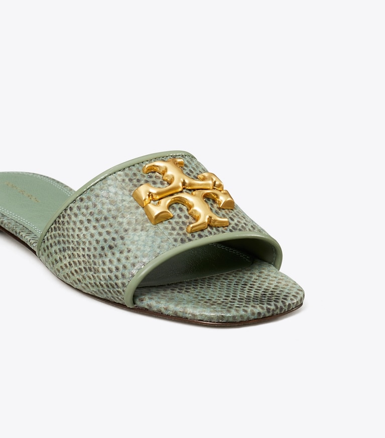 Tory Burch designer sandals Eleanor Slide in MOSS ROCCIA / GOLD angle