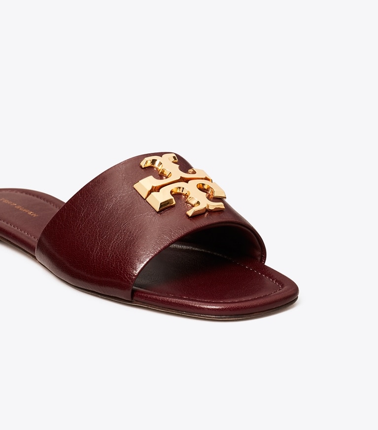 Tory Burch designer sandals Eleanor Slide in DARK CARMINE / GOLD detail