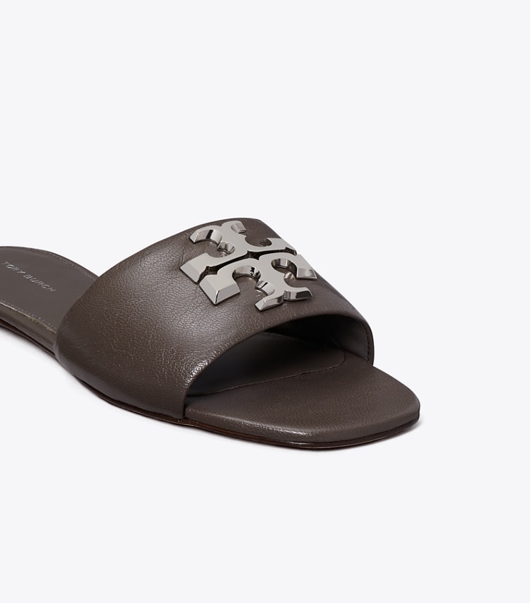 Tory Burch designer sandals Eleanor Slide in CLAY / SILVER detail
