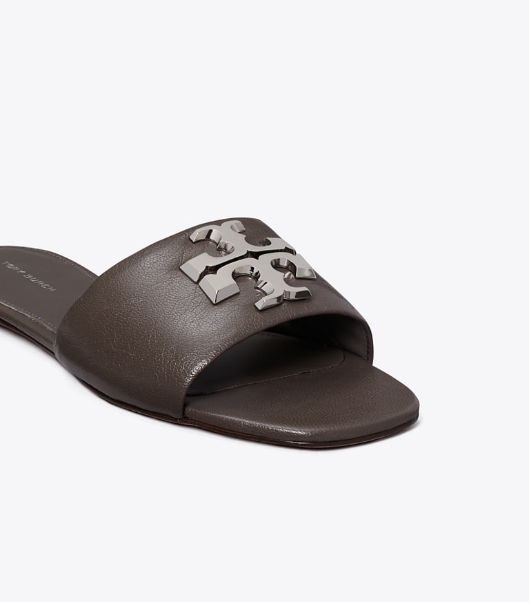 Tory Burch designer sandals Eleanor Slide in CLAY / SILVER detail