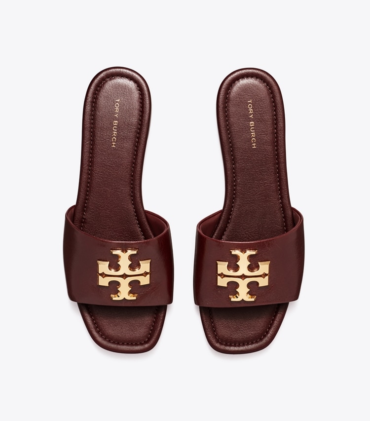Tory Burch designer sandals Eleanor Slide in DARK CARMINE / GOLD overhead