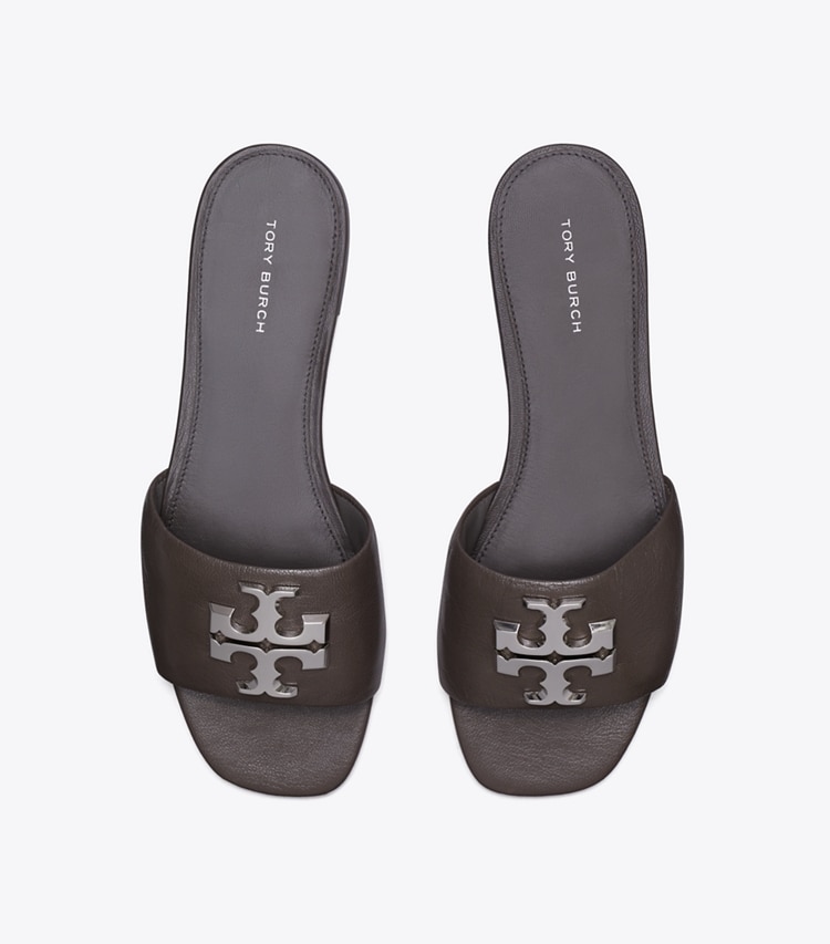 Tory Burch designer sandals Eleanor Slide in CLAY / SILVER overhead