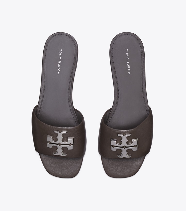 Tory Burch designer sandals Eleanor Slide in CLAY / SILVER overhead