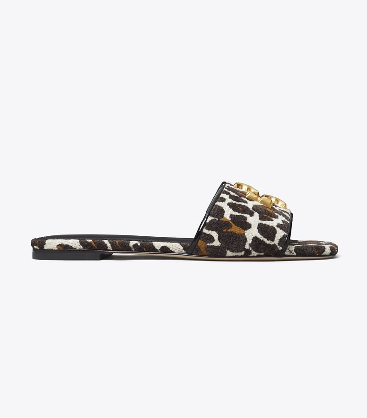 Tory Burch designer sandals Eleanor Slide in Reva Leopard / PERFECT BLACK side