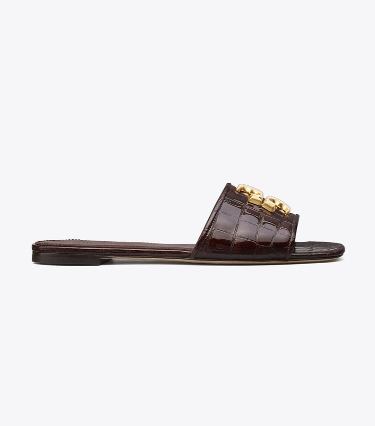 Tory Burch designer sandals Eleanor Slide in BROWN CROC / DARK CARMINE / GOLD side