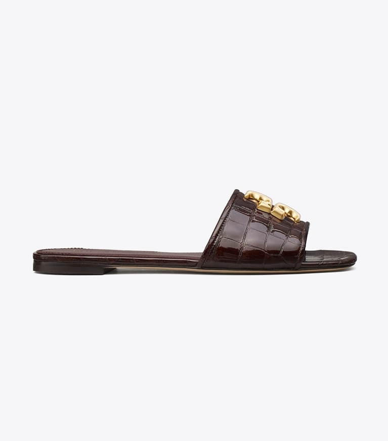Tory Burch designer sandals Eleanor Slide in BROWN CROC / DARK CARMINE / GOLD angle