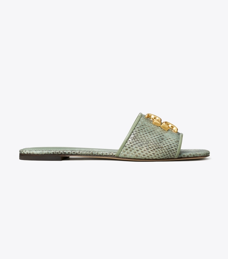 Tory Burch designer sandals Eleanor Slide in MOSS ROCCIA / GOLD side