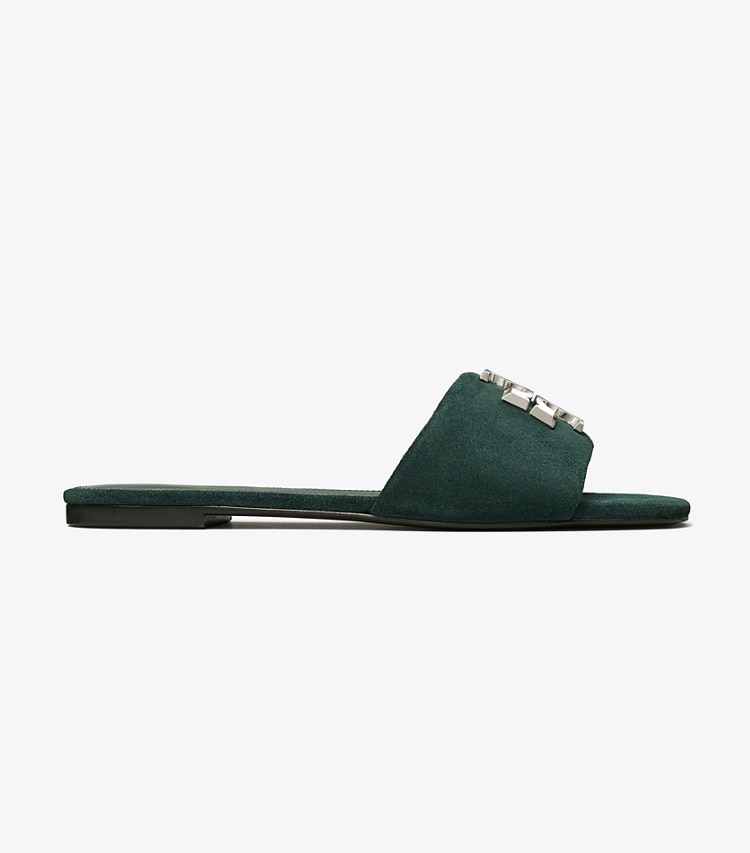 Tory Burch designer sandals Eleanor Slide in WARM TEAL / SILVER side