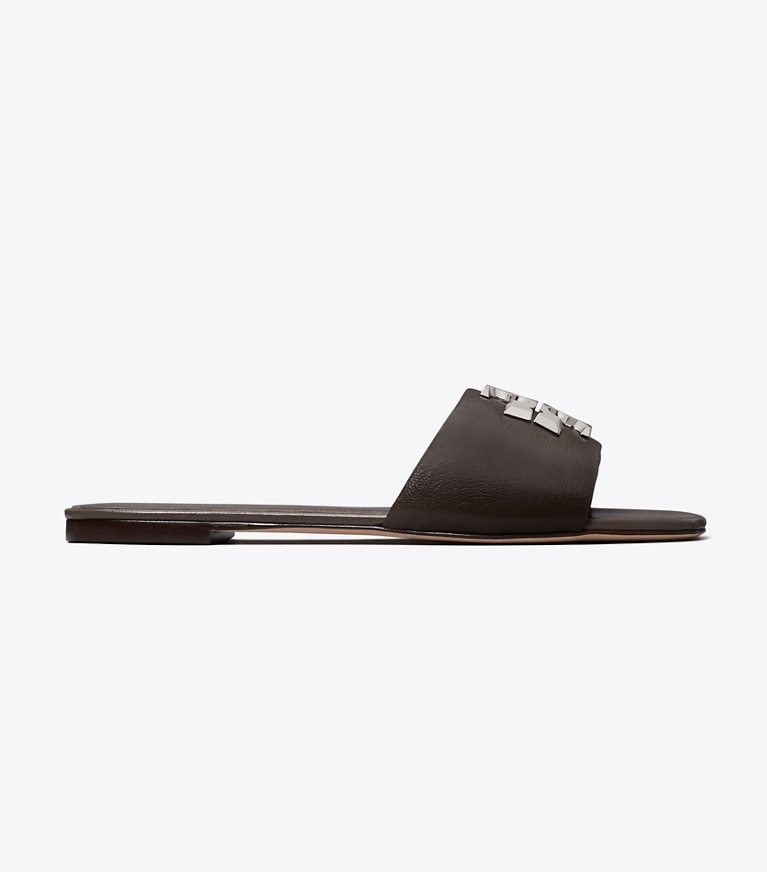 Tory Burch designer sandals Eleanor Slide in CLAY / SILVER side
