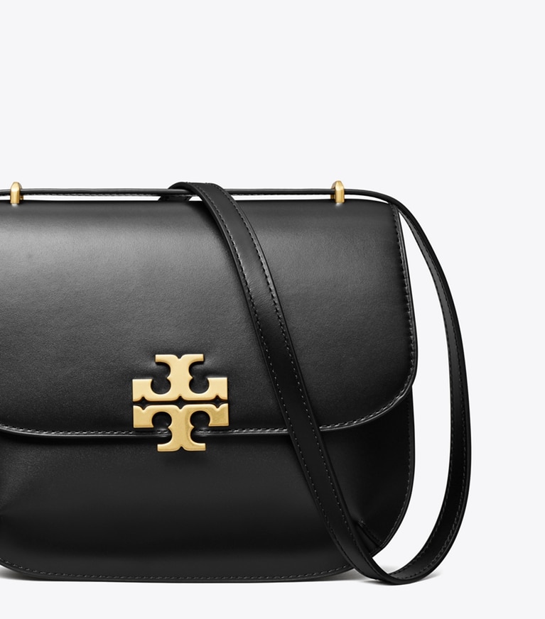Tory Burch designer shoulder bags Eleanor Slim Saddlebag in Black angle
