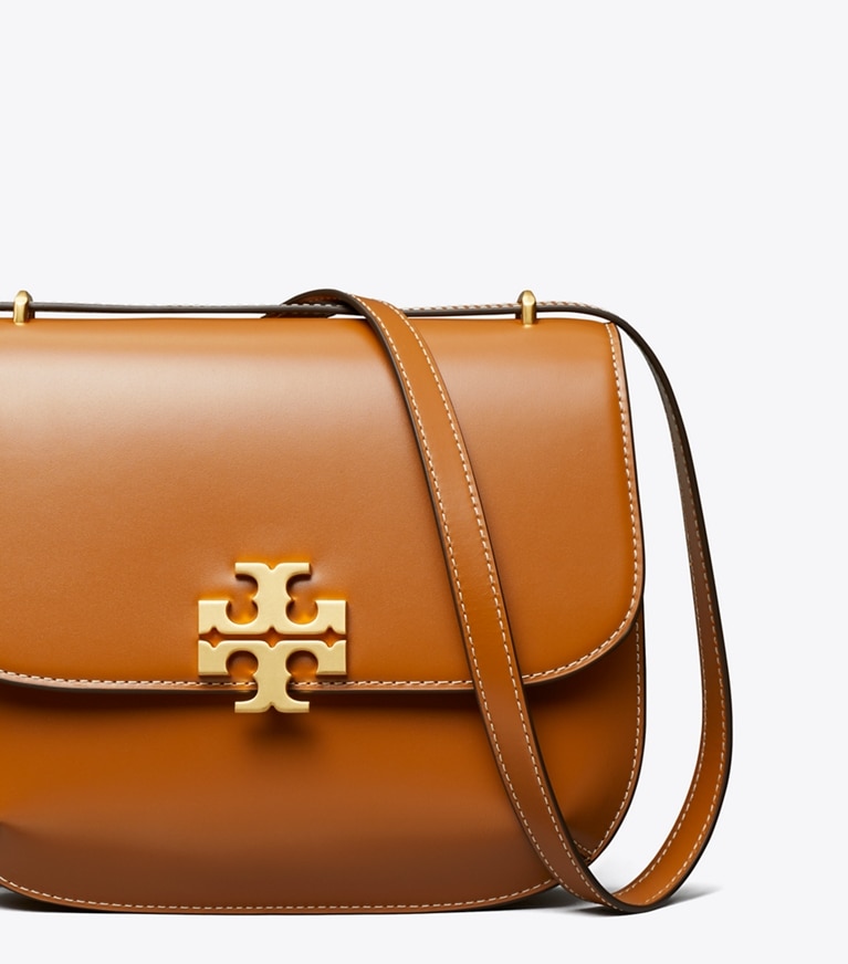 Tory Burch designer shoulder bags Eleanor Slim Saddlebag in Malt Whiskey angle