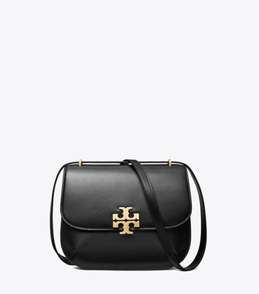 Tory Burch designer shoulder bags Eleanor Slim Saddlebag in Black front