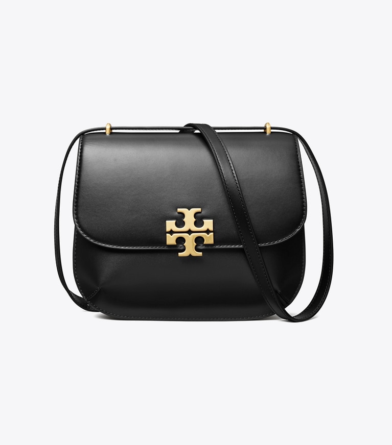 Tory Burch designer shoulder bags Eleanor Slim Saddlebag in Black angle
