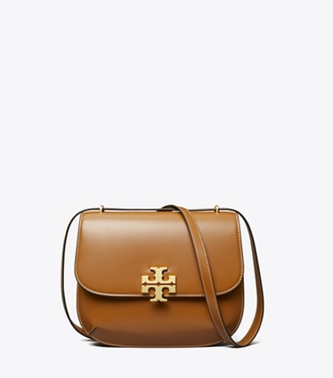 Tory Burch designer shoulder bags Eleanor Slim Saddlebag in Malt Whiskey front