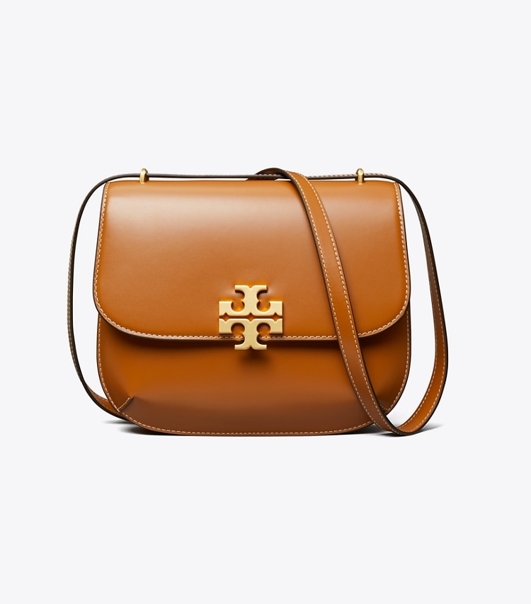 Tory Burch designer shoulder bags Eleanor Slim Saddlebag in Malt Whiskey front