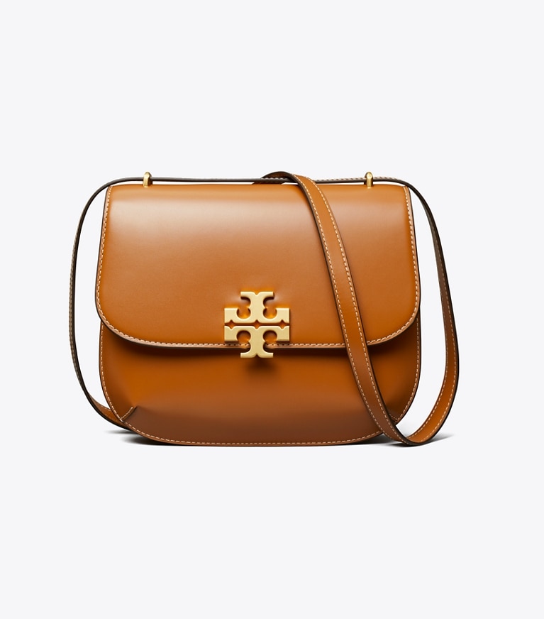 Tory Burch designer shoulder bags Eleanor Slim Saddlebag in Malt Whiskey angle