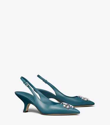 Tory Burch designer heels Eleanor Slingback in BRISK BLUE angle