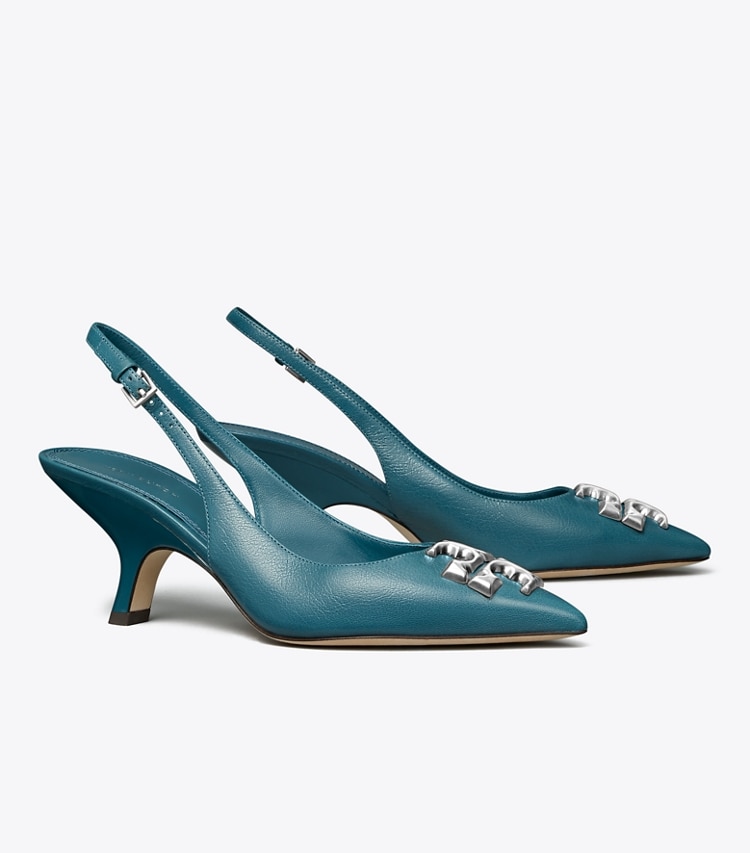 Tory Burch designer heels Eleanor Slingback in BRISK BLUE angle