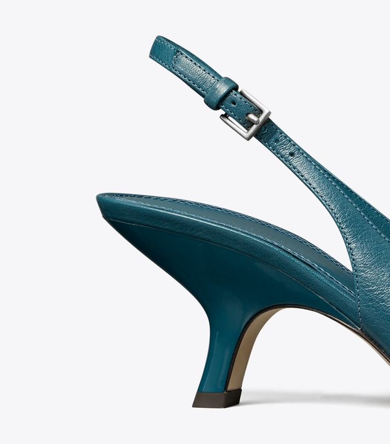 Tory Burch designer heels Eleanor Slingback in BRISK BLUE angle