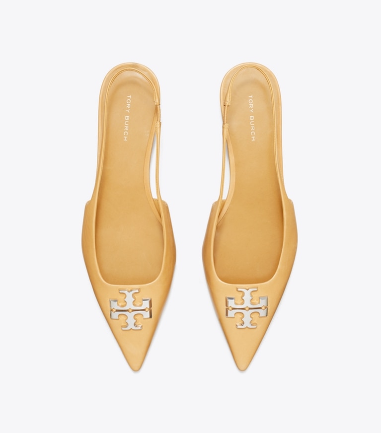 Tory Burch designer flats Eleanor Slingback Flat in HONEYCOMB TAN overhead