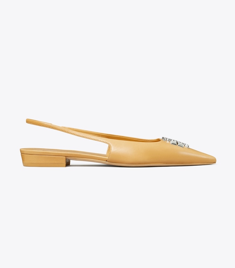 Tory Burch designer flats Eleanor Slingback Flat in HONEYCOMB TAN side