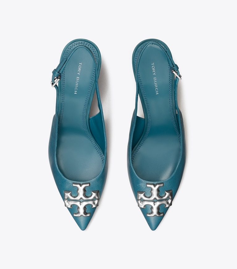 Tory Burch designer heels Eleanor Slingback in BRISK BLUE angle