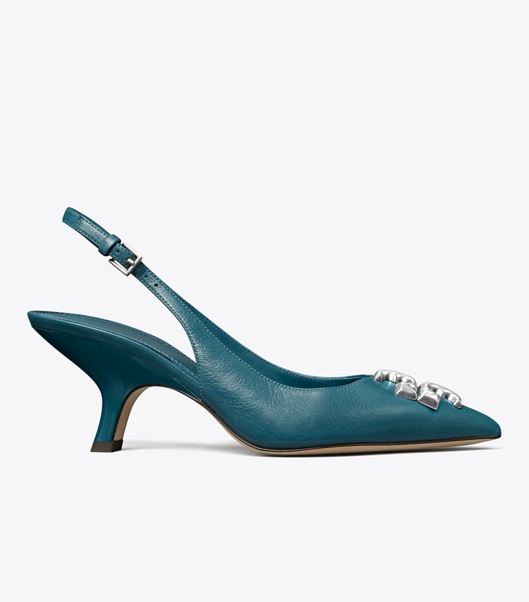 Tory Burch designer heels Eleanor Slingback in BRISK BLUE angle
